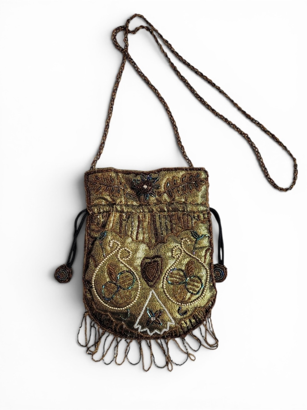 Beaded Embroidered Ren Fair Bag Victorian Retro Costume Gold